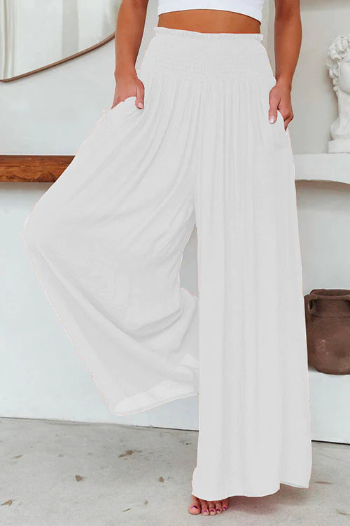 Pantalon Large Femme en Coton - Taille Élastique avec Poches Casual Confortable - SADJÉ