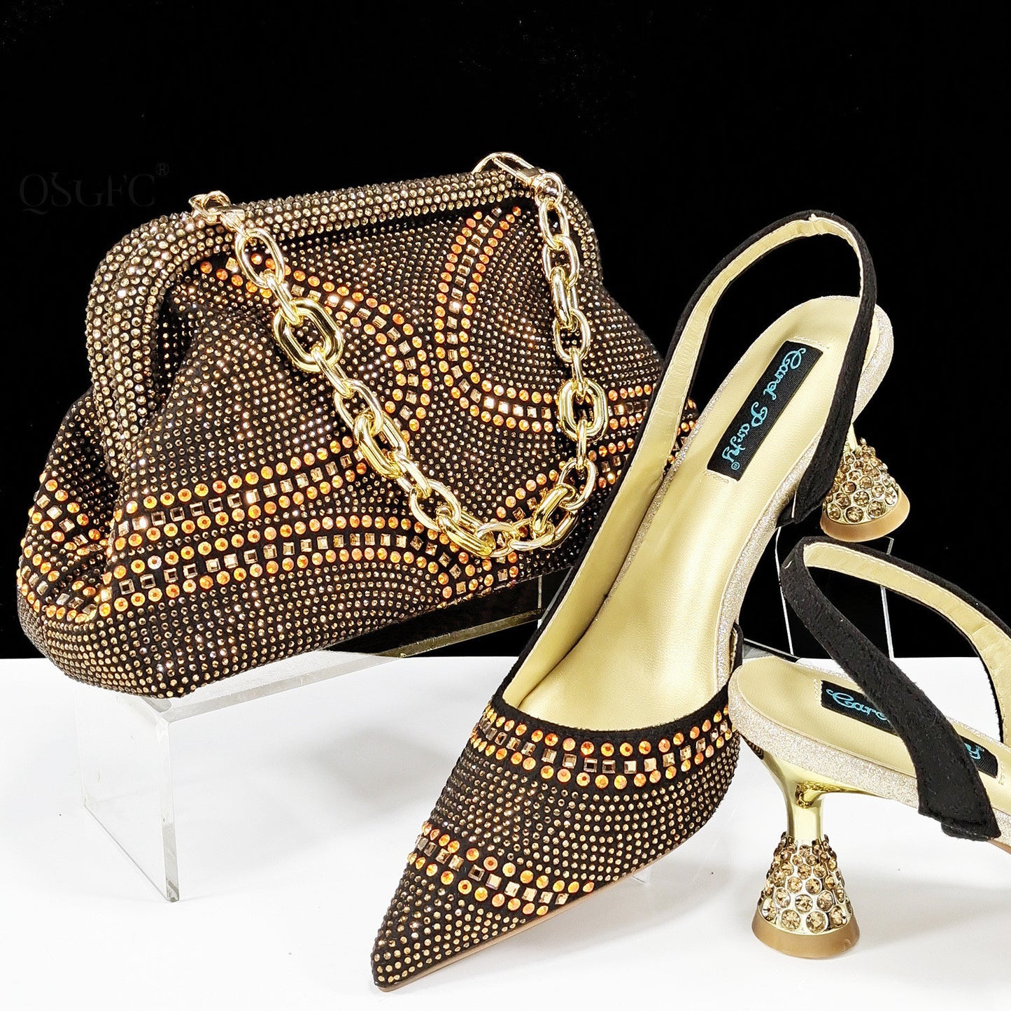 Ensemble Chaussures Sac Femme Bout Pointu - Talons Hauts Strass - SADJÉ
