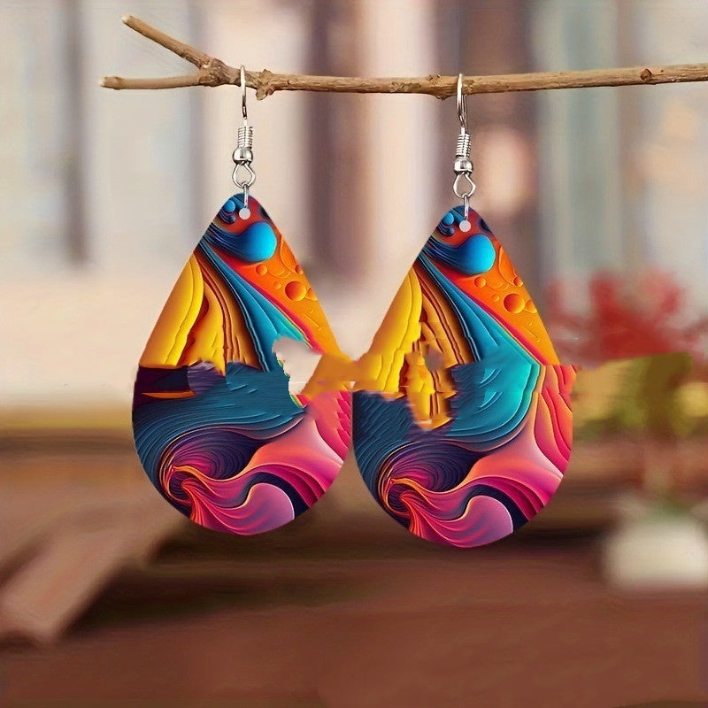 Boucles d'Oreilles Gouttes – Acrylique Motifs Planètes - SADJÉ