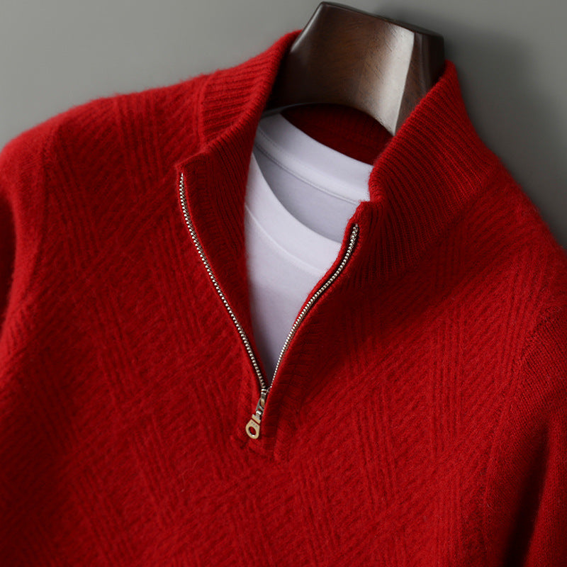 Pull Homme Col Montant Laine Pure - Design Zip Élégant - SADJÉ