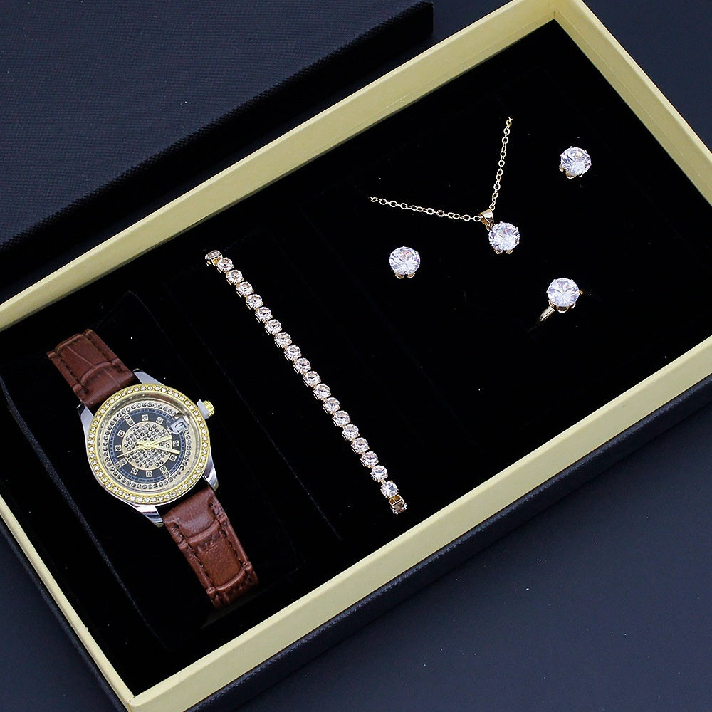 Coffret Bijoux Femme 5 Pièces – Montre Bracelet Collier Boucles Bague - SADJÉ