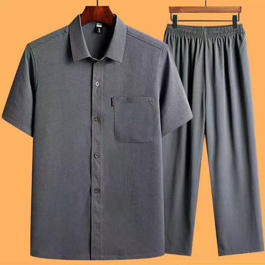 Ensemble 2 Pièces Homme Coton Glacé - Chemise et Pantalon à Poches Style Décontracté - SADJÉ
