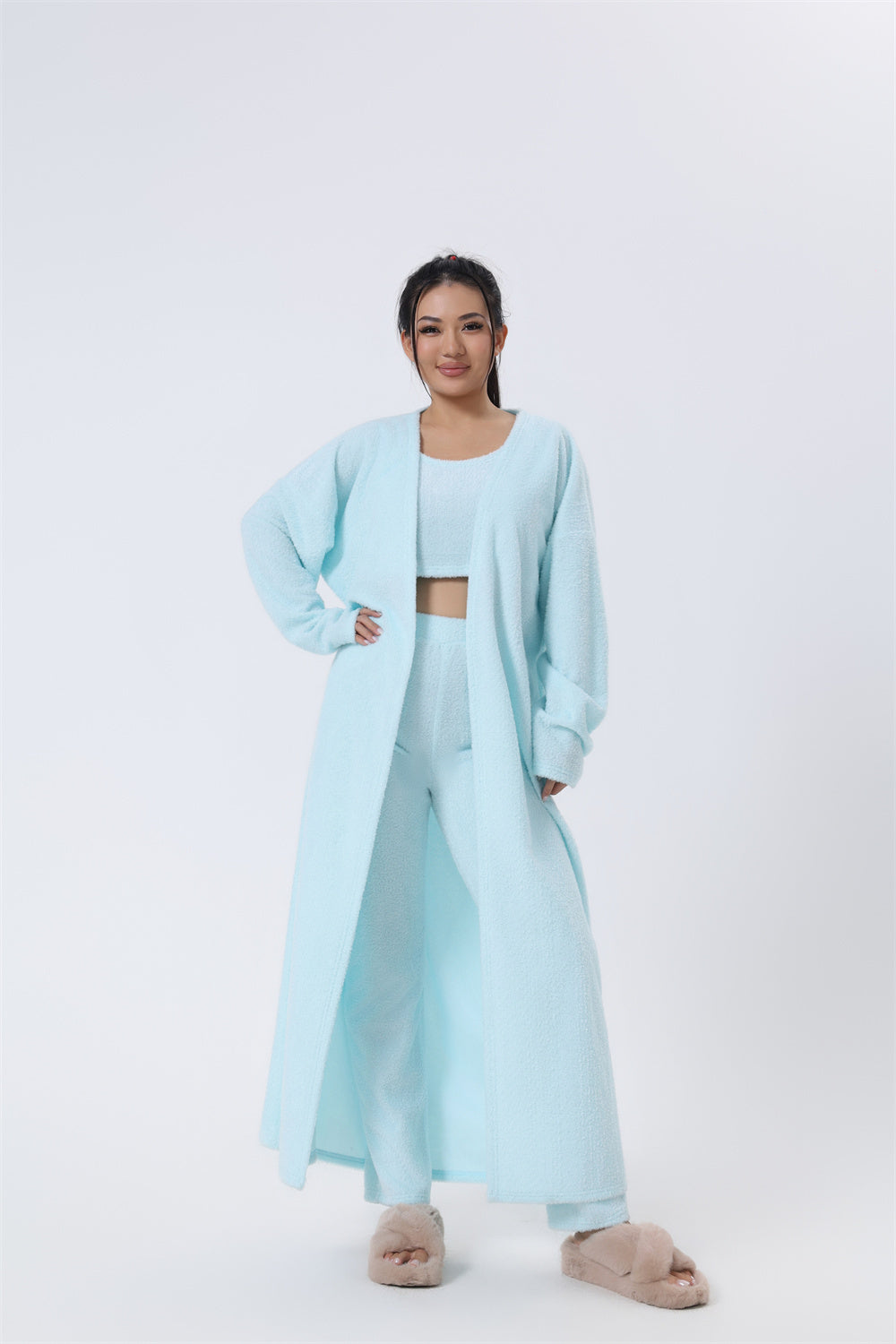 Ensemble Pyjama 3 Pièces Femme Hiver - Loungewear Doux et Moelleux avec Cardigan - SADJÉ