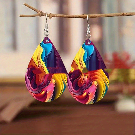 Boucles d'Oreilles Gouttes – Acrylique Motifs Planètes - SADJÉ