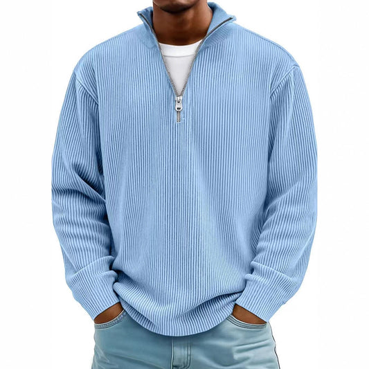 Pull Homme Col Montant Zippé Velours Côtelé Manches Longues - SADJÉ