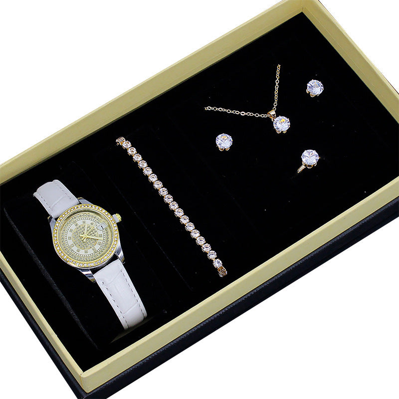 Coffret Bijoux Femme 5 Pièces – Montre Bracelet Collier Boucles Bague - SADJÉ