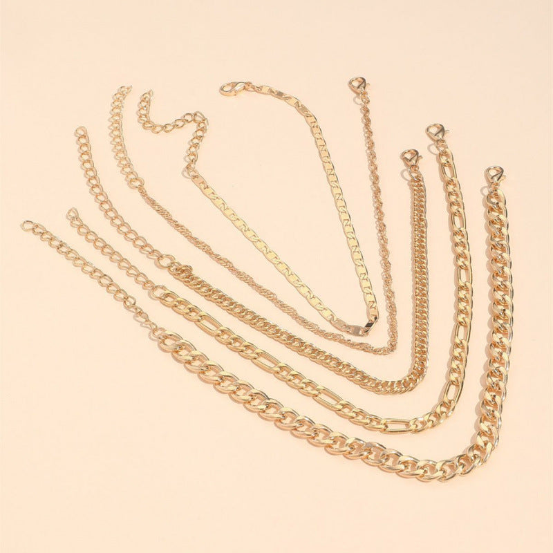 Ensemble 5 Bracelets de Cheville Femme - Chaîne Serpent Métal Rétro Élégant - SADJÉ