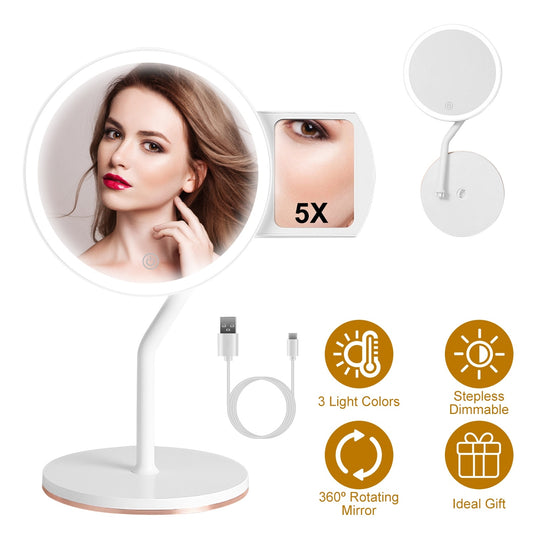 Miroir Maquillage Lumineux Grossissant 5X LED Rechargeable - SADJÉ
