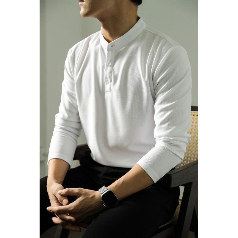 Polo Homme Manches Longues Uni - T-shirt Fitness Couleur Unie - SADJÉ