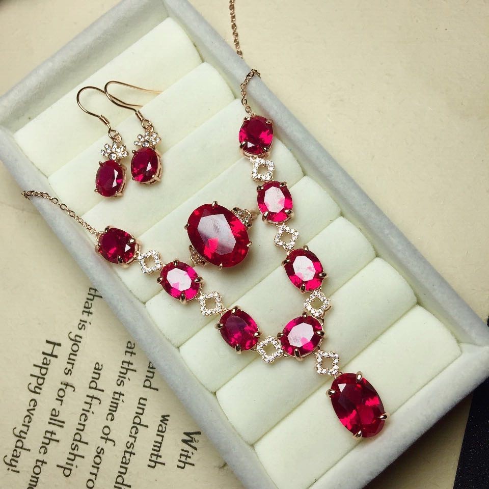 Parure Bijoux Argent - Corindon Rouge et Améthyste - SADJÉ