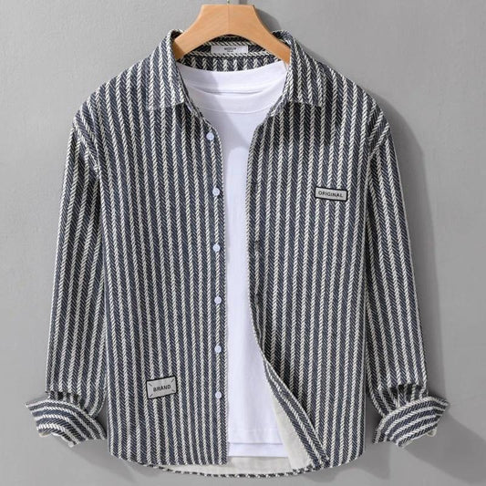 Veste Chemise Homme Printemps Col Montant - Rayures Personnalisées Lin Décontracté - SADJÉ