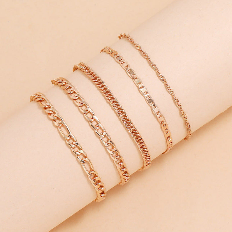 Ensemble 5 Bracelets de Cheville Femme - Chaîne Serpent Métal Rétro Élégant - SADJÉ
