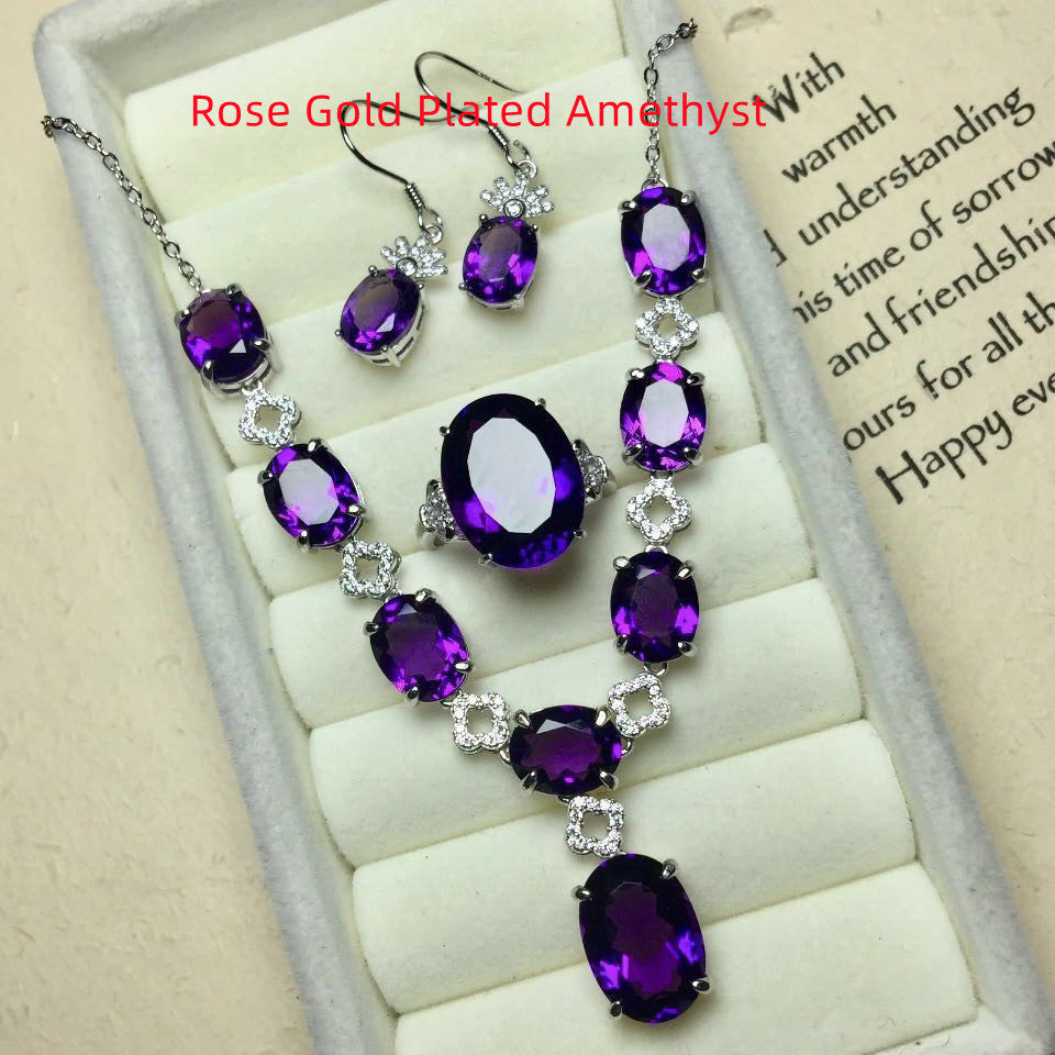 Parure Bijoux Argent - Corindon Rouge et Améthyste - SADJÉ