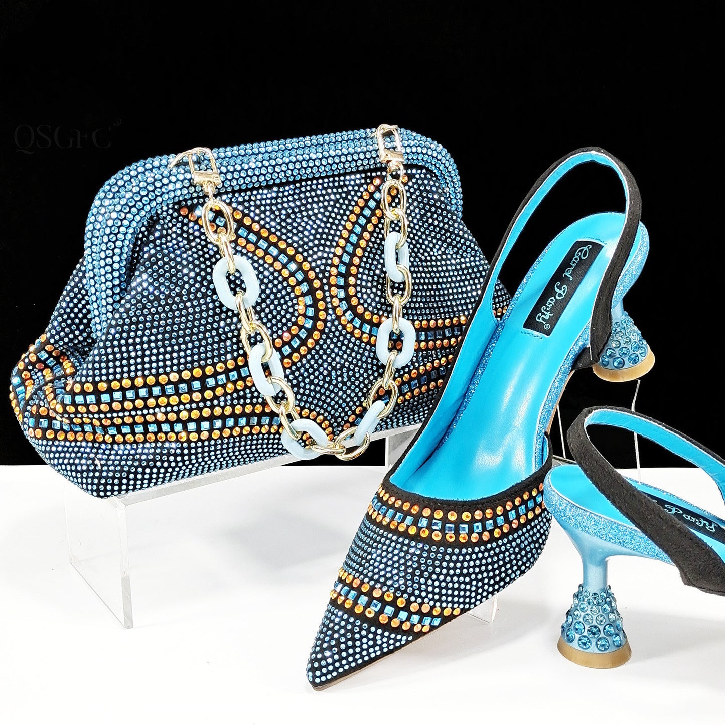 Ensemble Chaussures Sac Femme Bout Pointu - Talons Hauts Strass - SADJÉ
