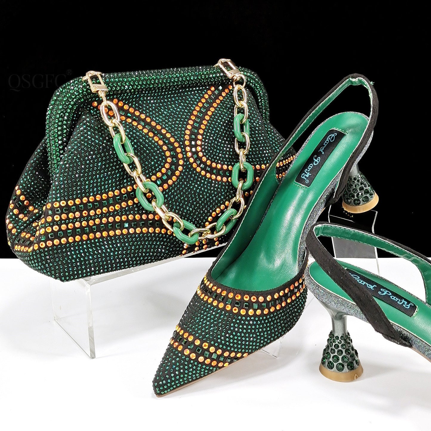 Ensemble Chaussures Sac Femme Bout Pointu - Talons Hauts Strass - SADJÉ