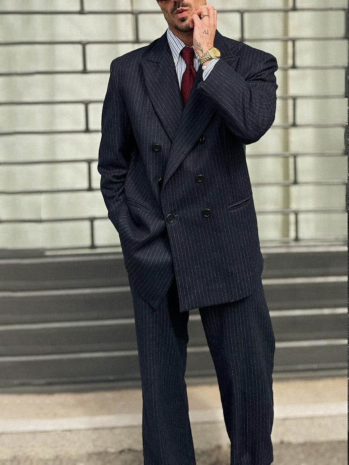 Costume Homme Rayures Diplomatiques Double Boutonnage - Élégance Classique - SADJÉ