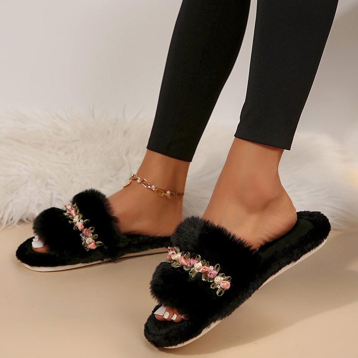 Chaussons Femme Fleuris Doux - Pantoufles Coton Maison Confort - SADJÉ