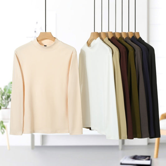 T-shirt Homme Velours Côtelé Col Montant - Couleur Unie Manches Longues - SADJÉ