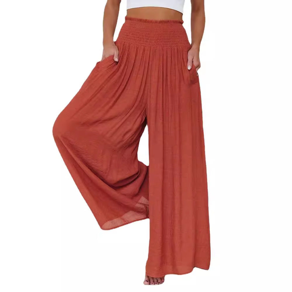 Pantalon Large Femme en Coton - Taille Élastique avec Poches Casual Confortable - SADJÉ