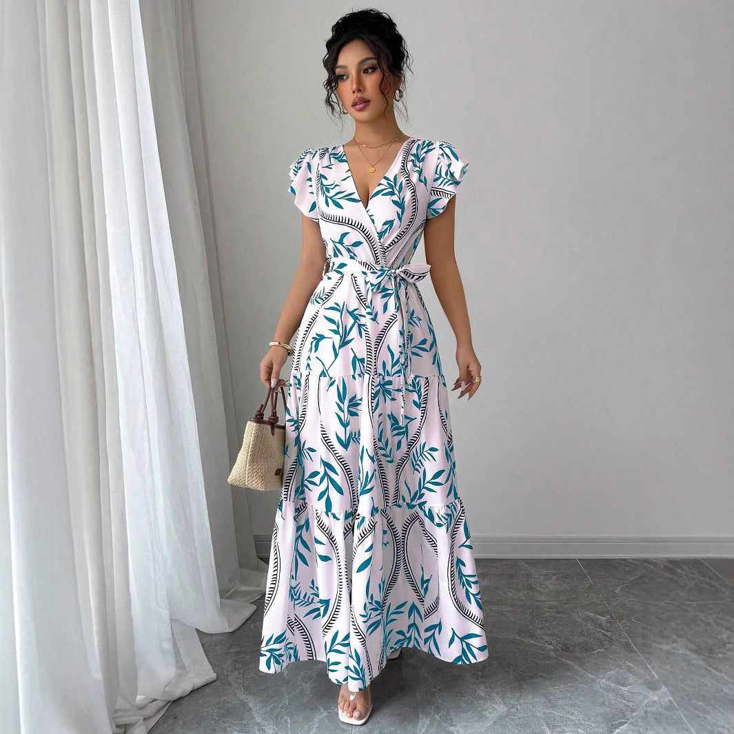 Robe Femme Florale Manches Courtes - Coupe Évasée Élégante - SADJÉ