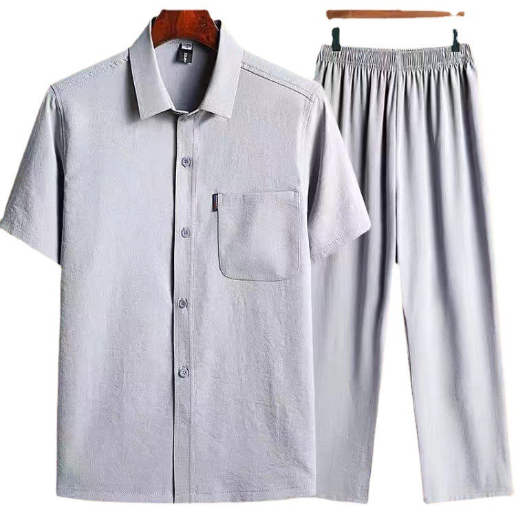 Ensemble 2 Pièces Homme Coton Glacé - Chemise et Pantalon à Poches Style Décontracté - SADJÉ