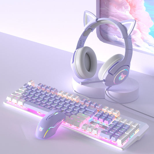 Clavier Mécanique Gaming Violet + Souris Filaire - Switch Vert Gamer - SADJÉ