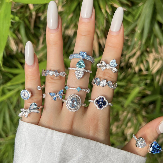 Bague Argent 925 Femme Zircon Bleu Océan - Sterling Silver Élégante Mode - SADJÉ