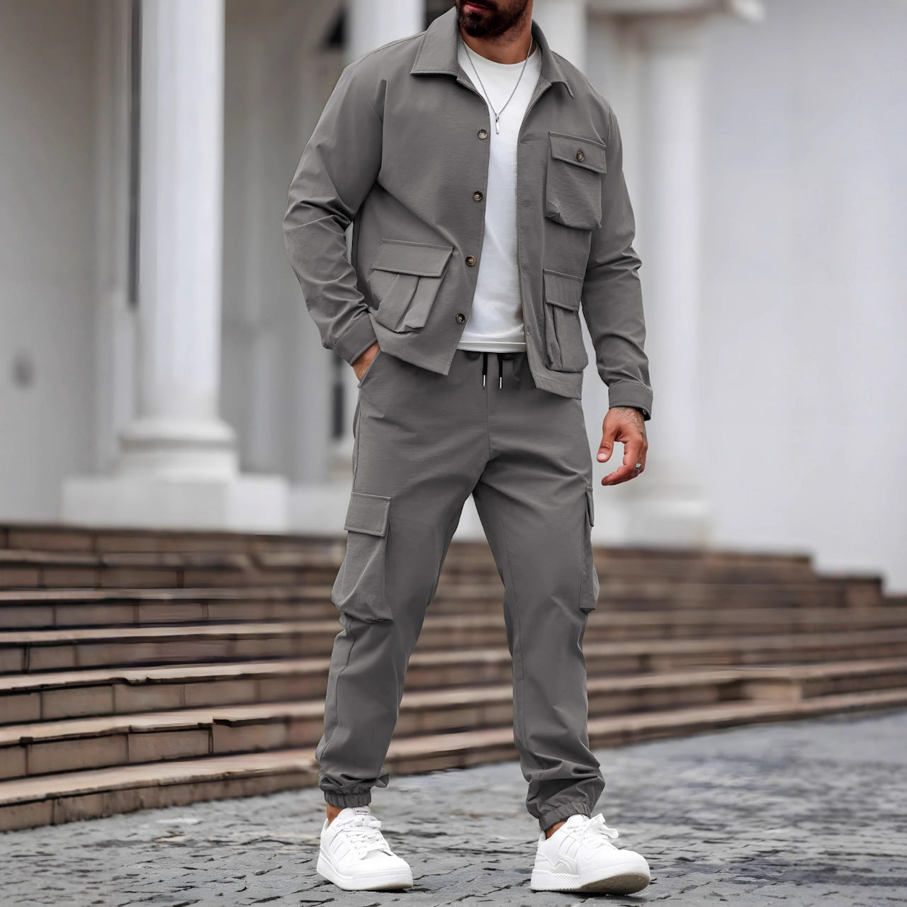 Ensemble Homme Cargo Vintage - Veste Multi-Poches et Short - SADJÉ