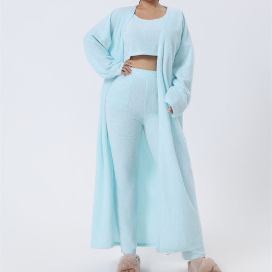 Ensemble Pyjama 3 Pièces Femme Hiver - Loungewear Doux et Moelleux avec Cardigan - SADJÉ