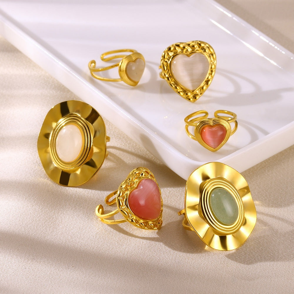 Bague Cœur Acier Inoxydable Rétro - Pendentif Suspendu Personnalité Polyvalente - SADJÉ