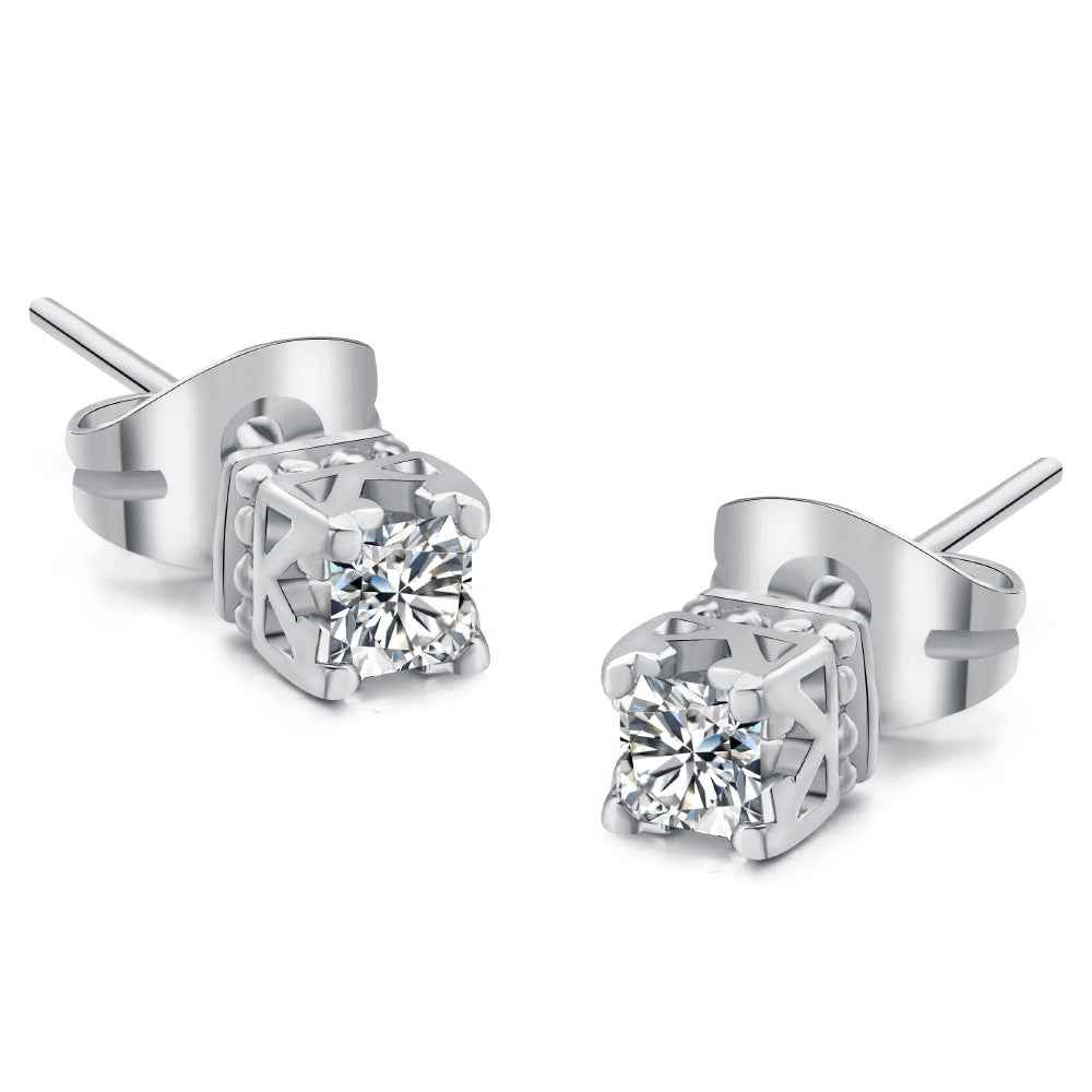 Boucles d'Oreilles Zircon 4 Griffes – Plaqué Or Blanc - SADJÉ