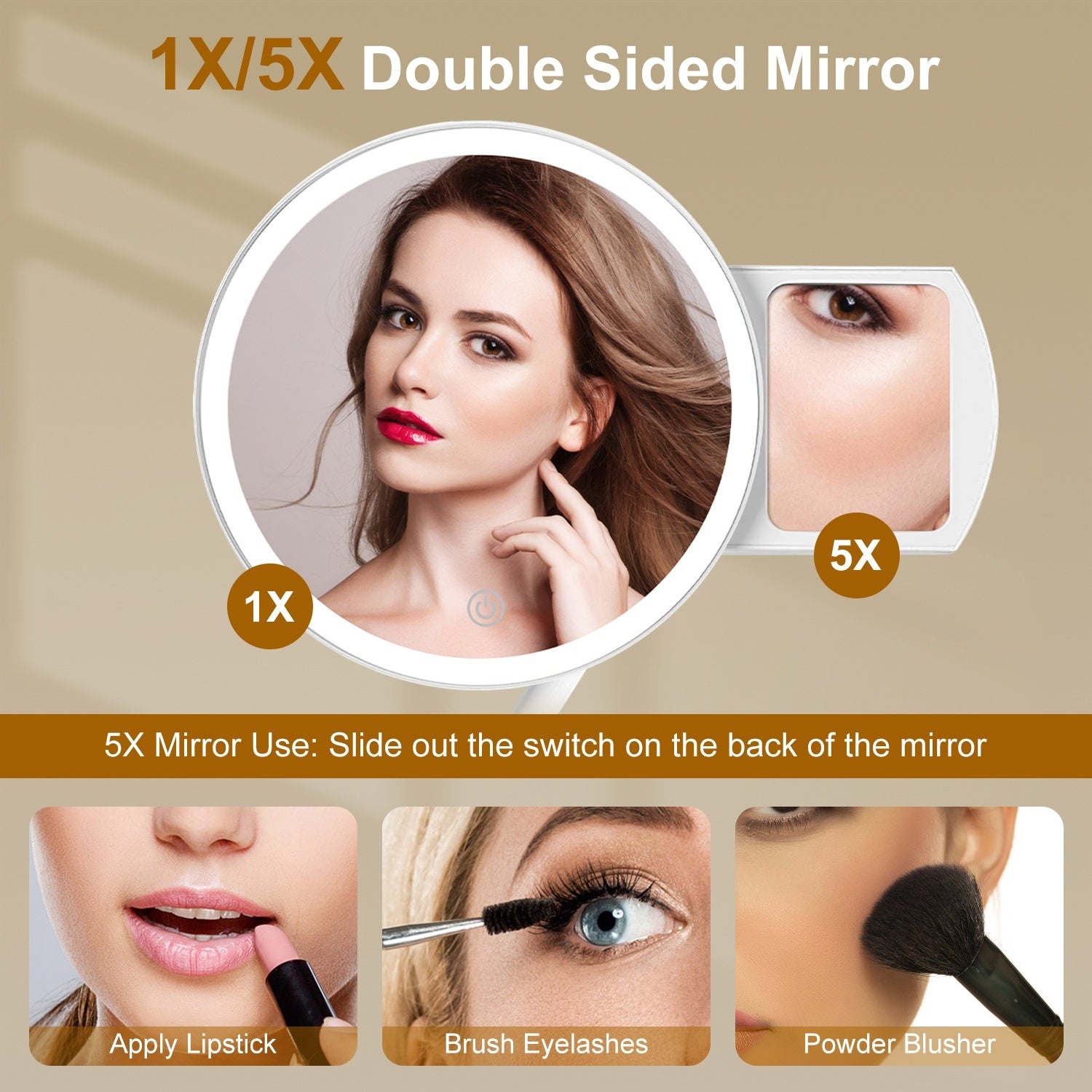 Miroir Maquillage Lumineux Grossissant 5X LED Rechargeable - SADJÉ