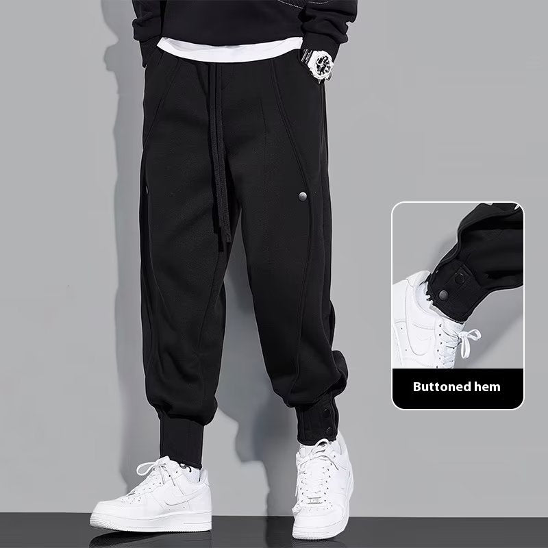 Pantalon Survêtement Homme Ample PU - Jogging Décontracté Noir Gris Grande Taille - SADJÉ
