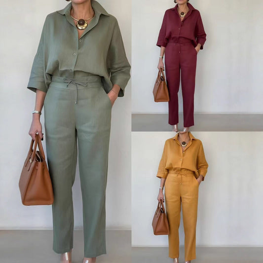 Ensemble Femme Chemise Polo Lin et Pantalon - 2 Pièces Élégant - SADJÉ