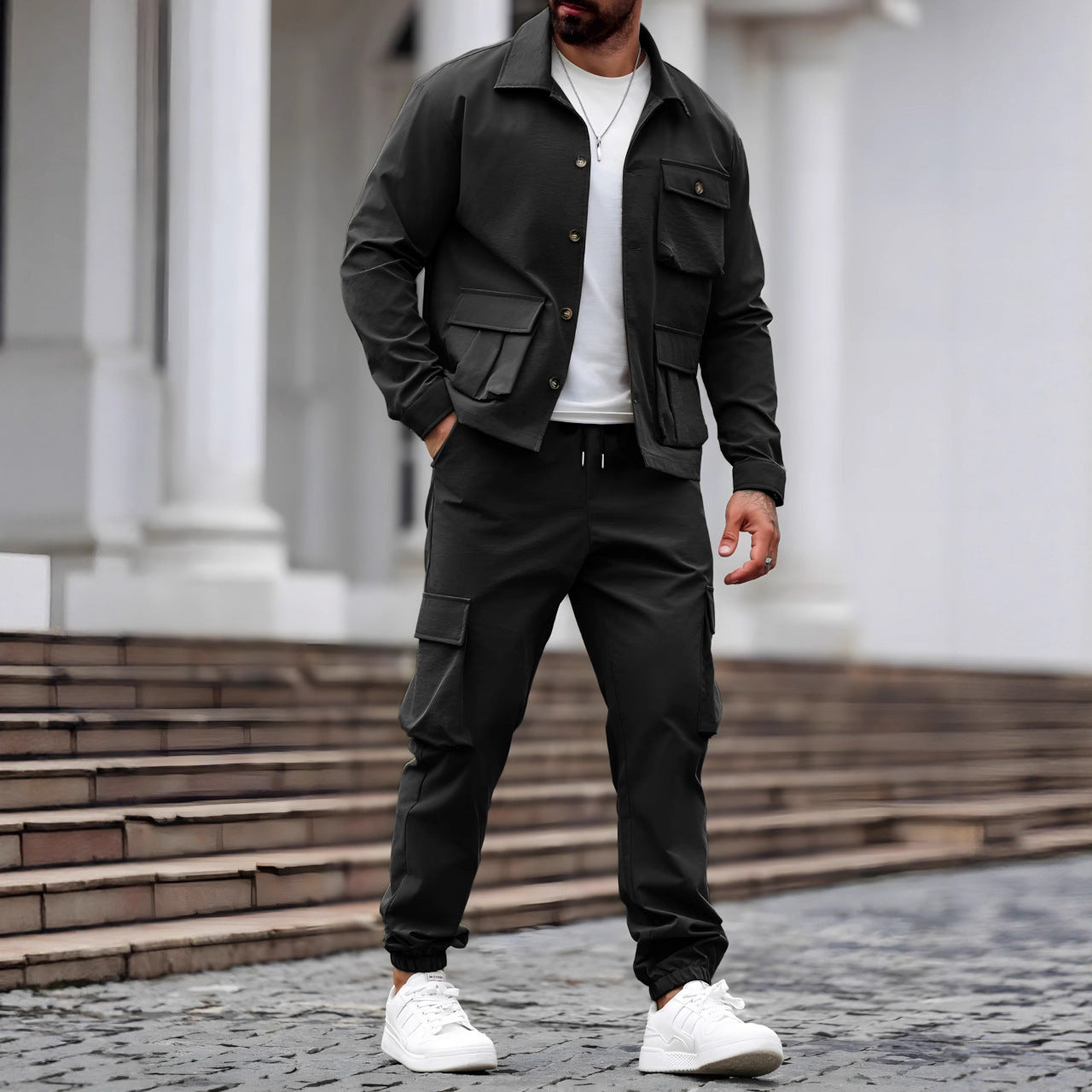 Ensemble Homme Cargo Vintage - Veste Multi-Poches et Short - SADJÉ