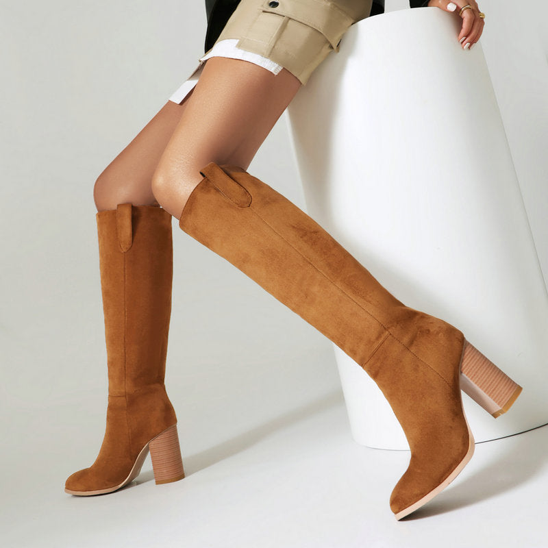 Bottes Hautes Femme en Daim - Talons Épais Plateforme - SADJÉ
