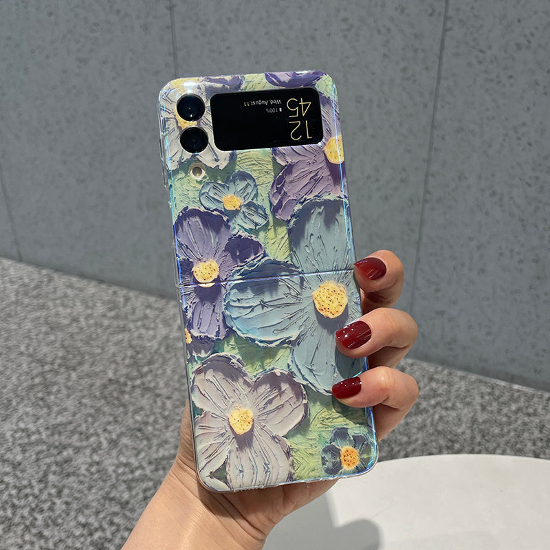 Coque Téléphone Silicone Fleurs Peinture à l'Huile - Support Pliable - SADJÉ