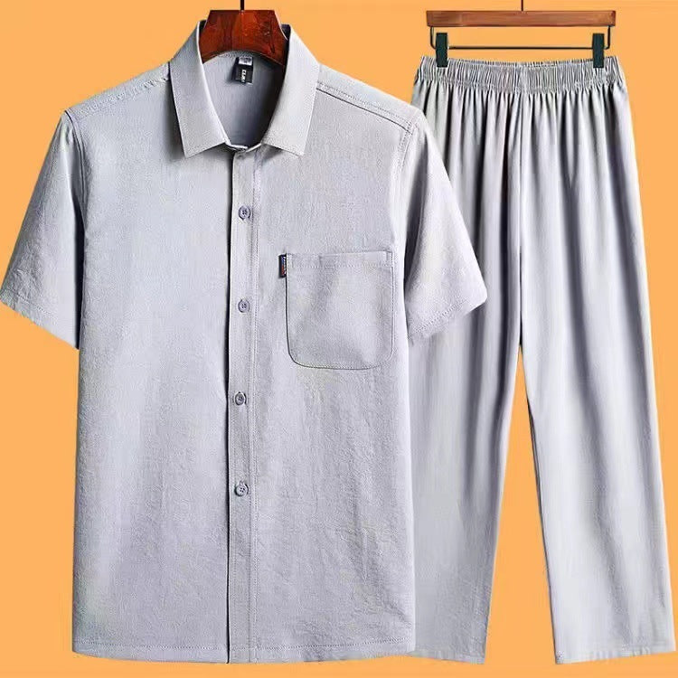 Ensemble 2 Pièces Homme Coton Glacé - Chemise et Pantalon à Poches Style Décontracté - SADJÉ