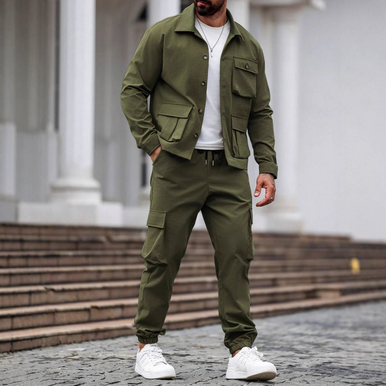 Ensemble Homme Cargo Vintage - Veste Multi-Poches et Short - SADJÉ