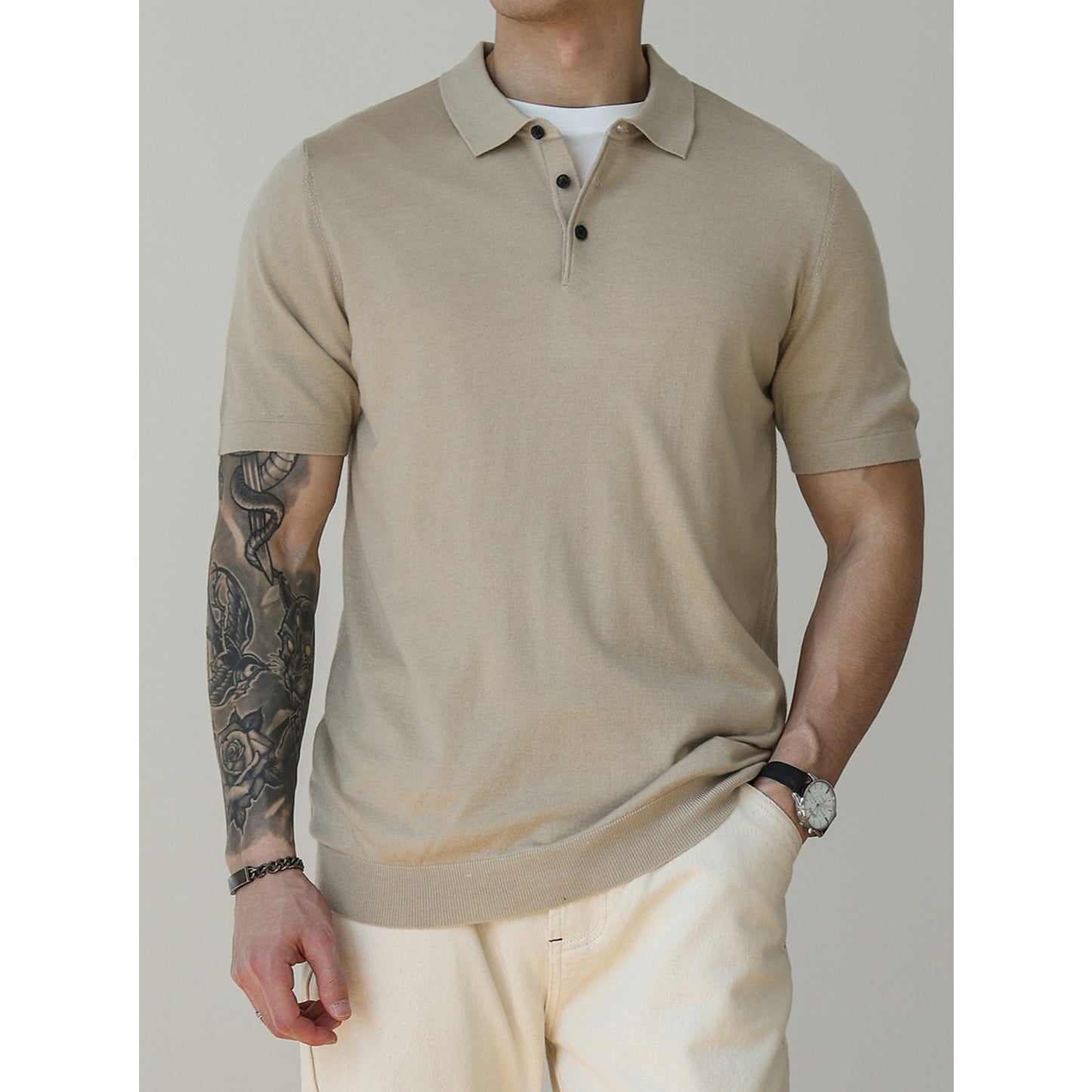Polo Homme Manches Courtes Tricot Col Polo - T-Shirt Casual Été - SADJÉ