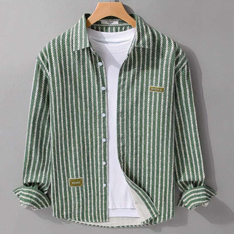 Veste Chemise Homme Printemps Col Montant - Rayures Personnalisées Lin Décontracté - SADJÉ