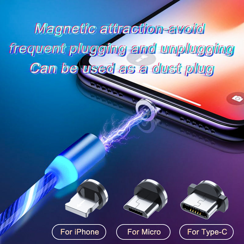 Câble Charge Magnétique LED 3-en-1 - USB-C Micro USB Lightning Rapide - SADJÉ