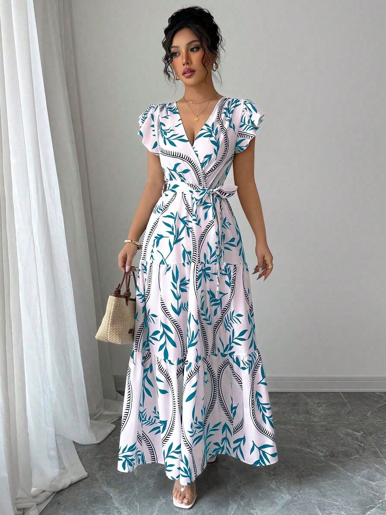Robe Femme Florale Manches Courtes - Coupe Évasée Élégante - SADJÉ