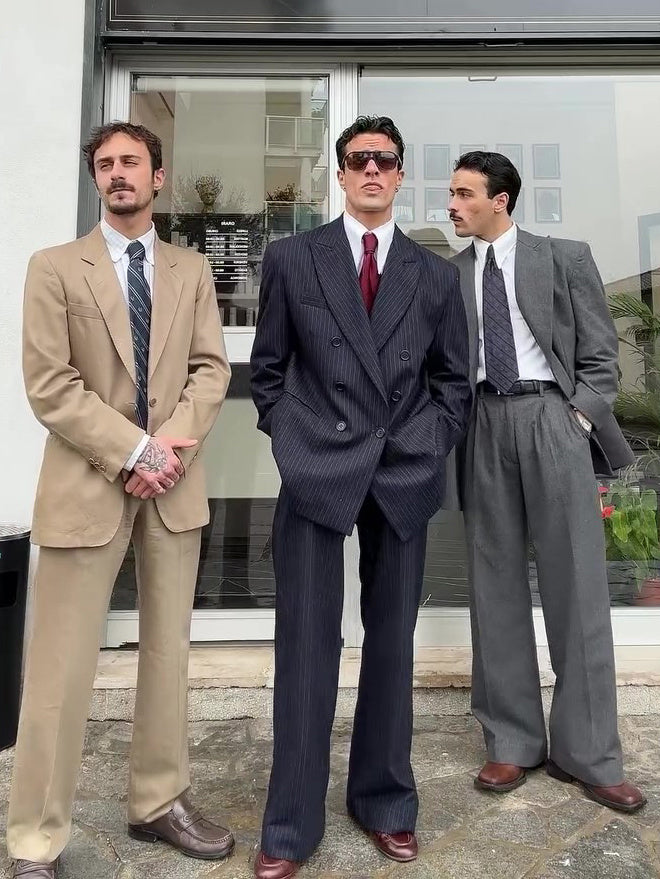 Costume Homme Rayures Diplomatiques Double Boutonnage - Élégance Classique - SADJÉ
