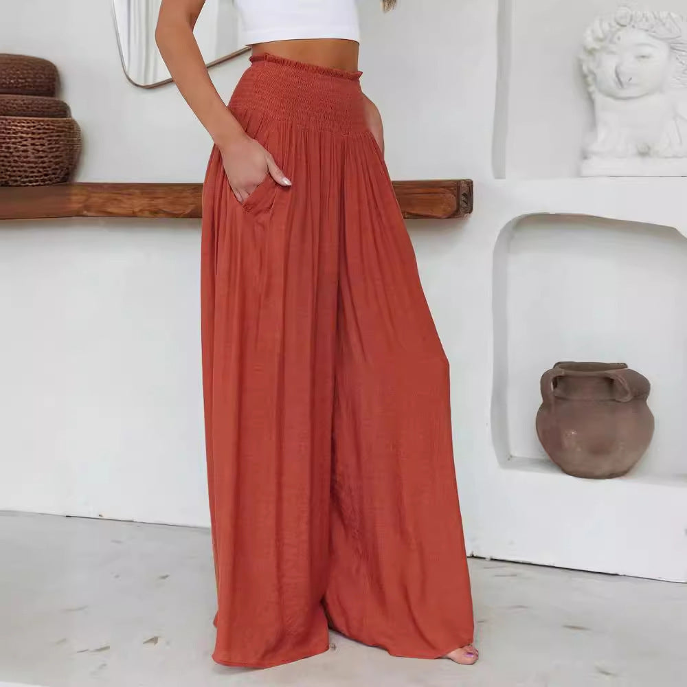 Pantalon Large Femme en Coton - Taille Élastique avec Poches Casual Confortable - SADJÉ