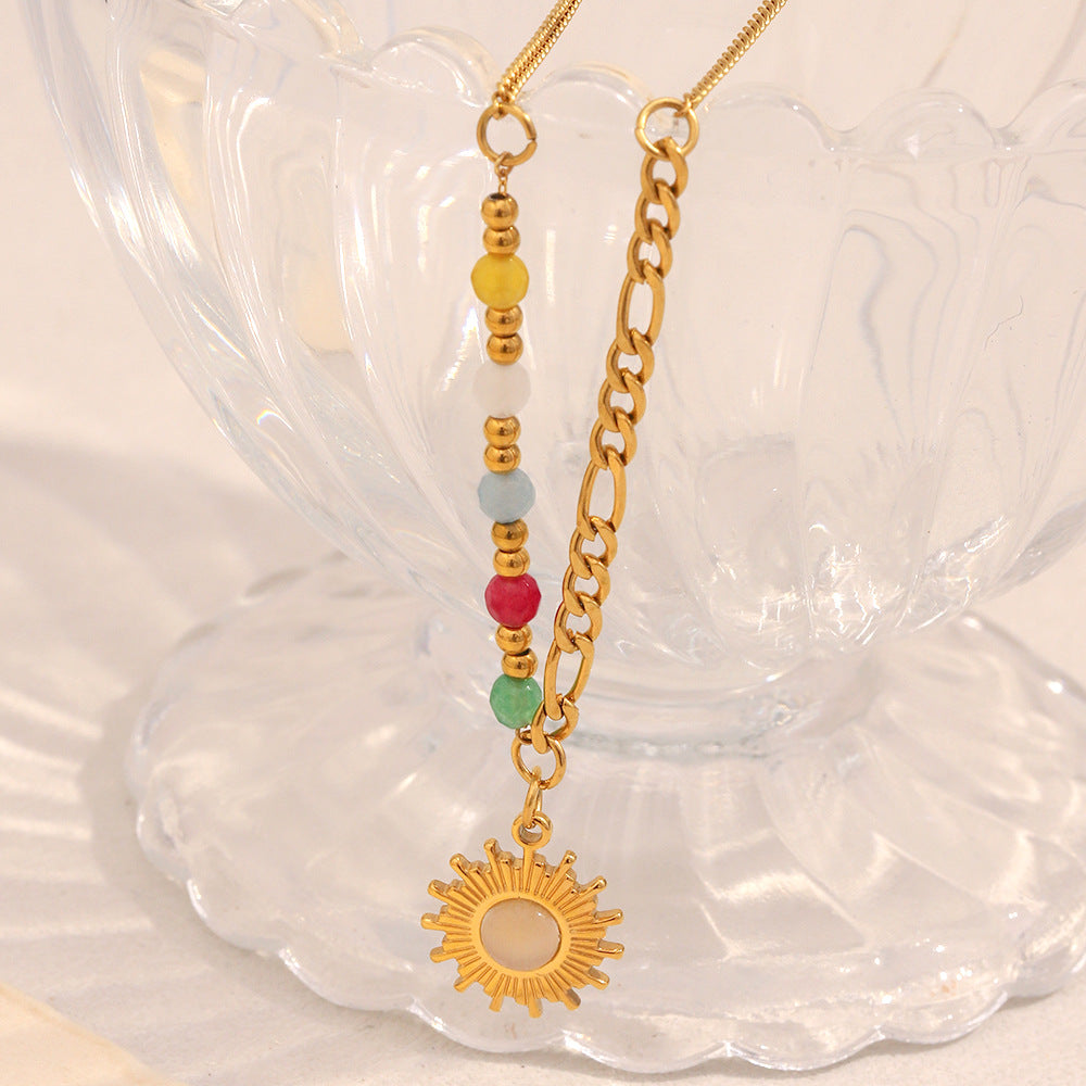 Collier Pendentif Soleil – Acier Inoxydable Pierre Dorée - SADJÉ