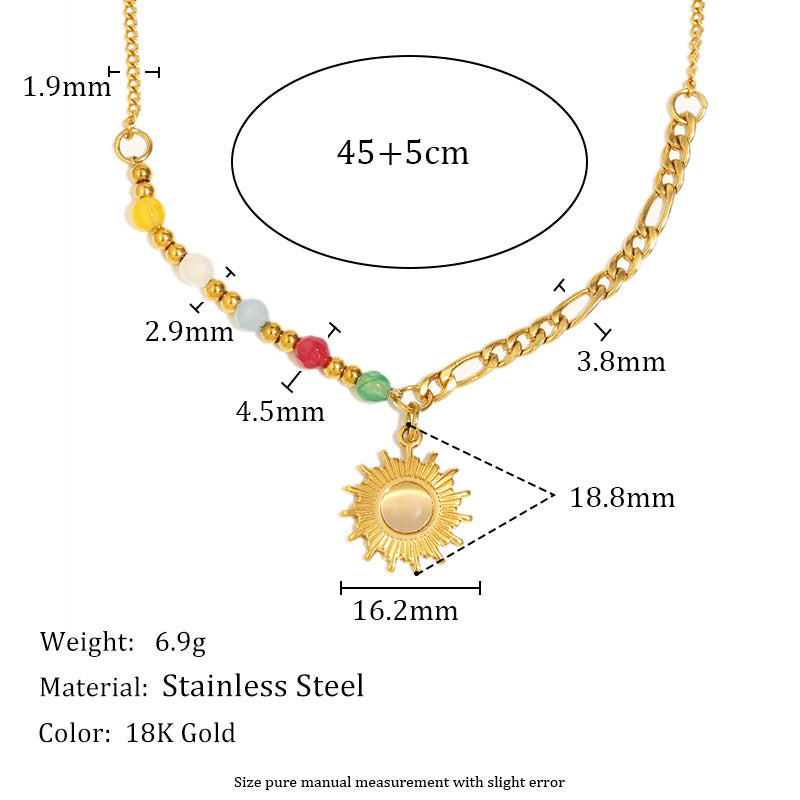 Collier Pendentif Soleil – Acier Inoxydable Pierre Dorée - SADJÉ