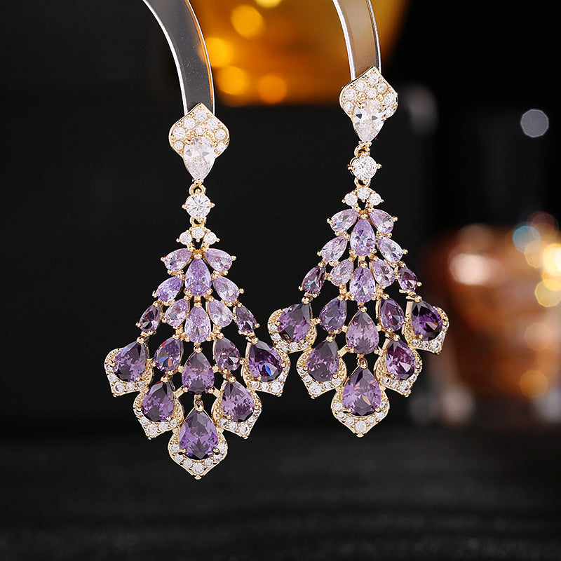 Boucles d'Oreilles Zircon Goutte d'Eau – Motifs Pétales 4 Couleurs - SADJÉ