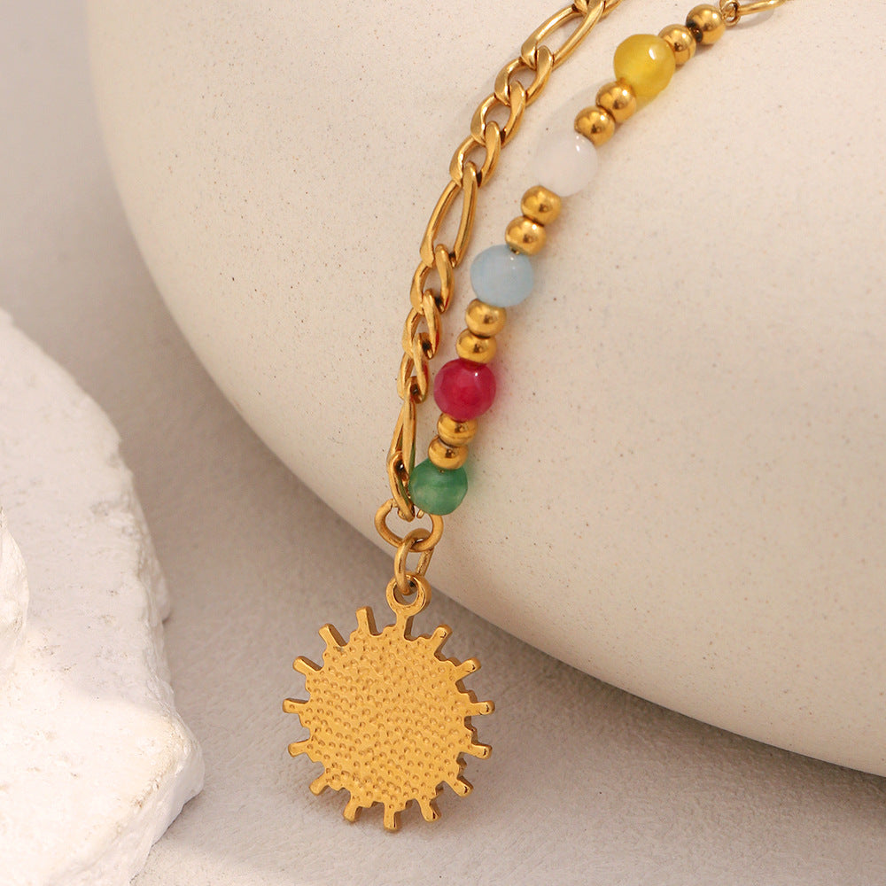 Collier Pendentif Soleil – Acier Inoxydable Pierre Dorée - SADJÉ