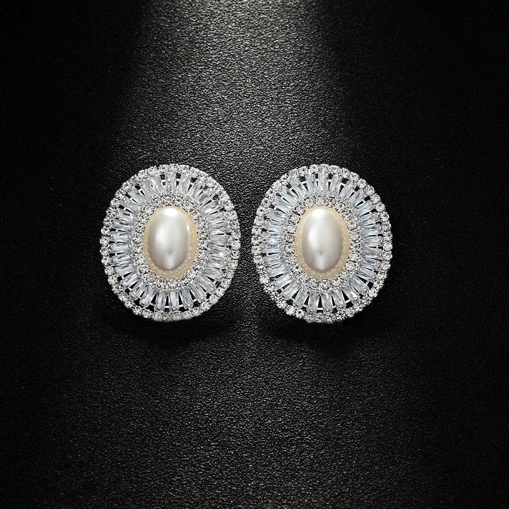 Boucles d'Oreilles Zircon Ovales avec Perles 42g - Électroplacage - SADJÉ